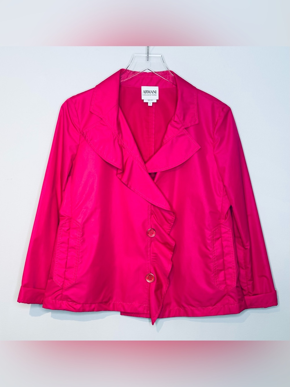 Armani Collezioni Pink Ruffle Trim Blazer Jacket